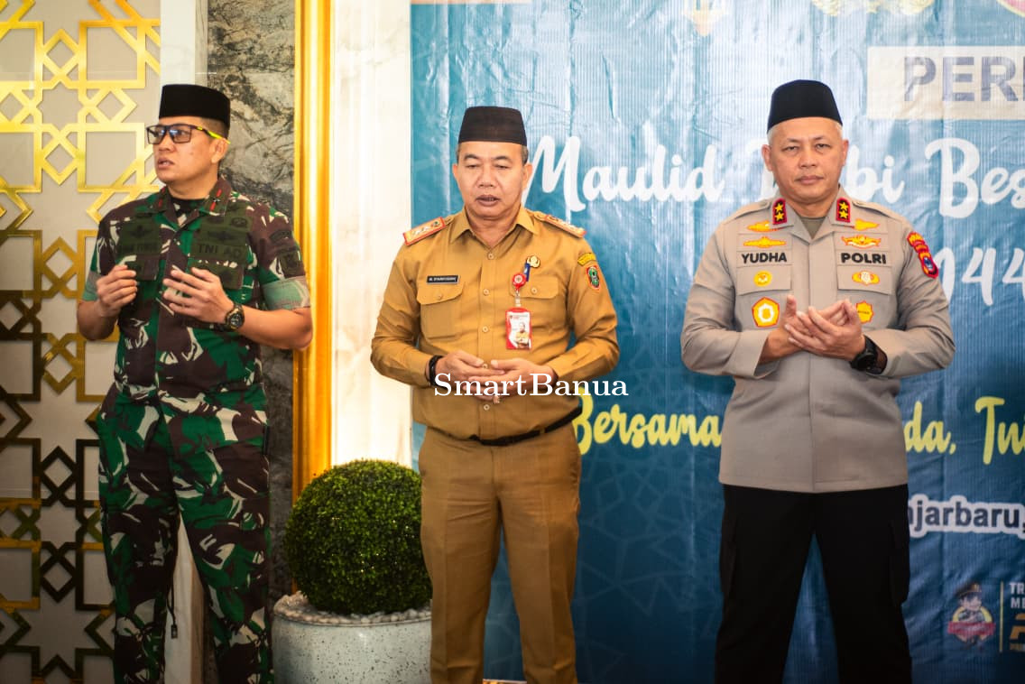 Sekdaprov Hadiri Peringatan Maulid Nabi Muhammas SAW dan Doa Bersama Forkopimda di Markas Polda Kalsel