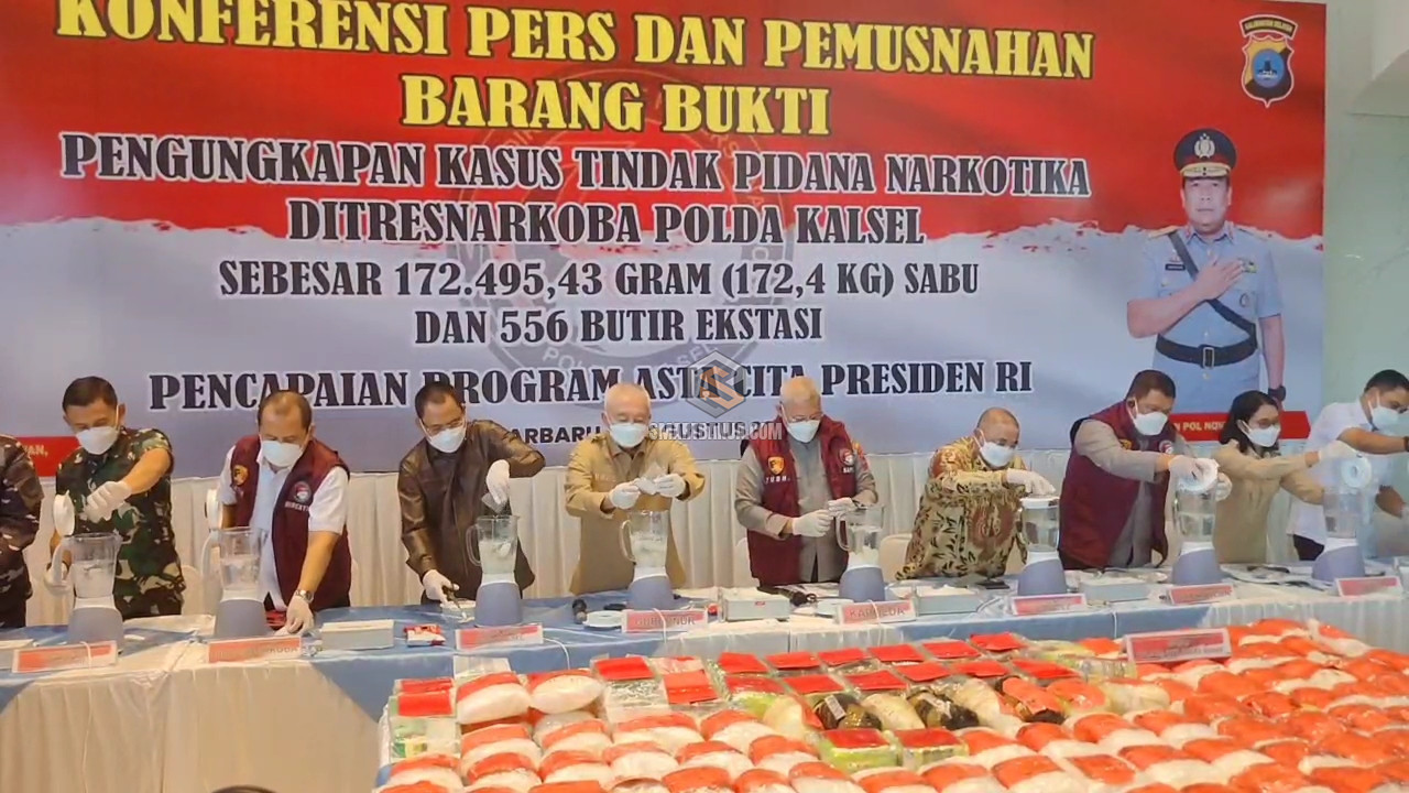 Polda Kalsel Musnahkan 172,4 Kilogaram Sabu dan Ratusan Butir Ekstasi